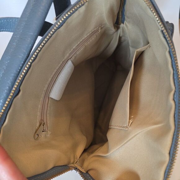 Handmade Italian Pebbled Leather Convertible Backpack Crossbody Slate Blue NWOT - Picture 5 of 10